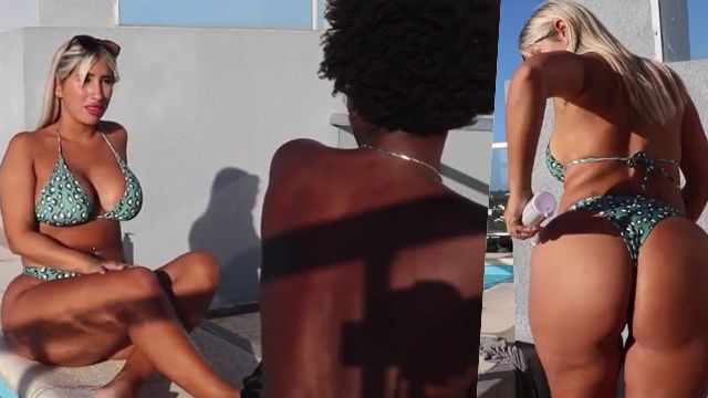 La rubia en la piscina de los sonsaca a la piscina negra para follarlo
