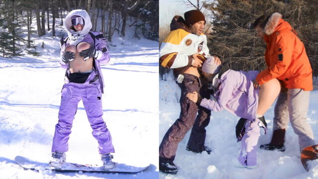 Basty Babe va a hacer a dos niños con nieve en sus vacaciones: chicas desnudas
