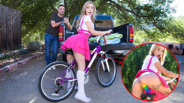 ¡A una chica encantadora le gusta andar en bicicleta modificada por Dildrdo está unida a su bicicleta! - Magnificial Girls